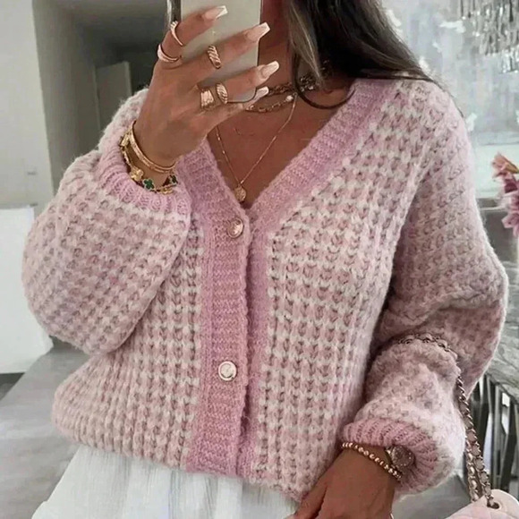 Sweaters - Fall Stylish Women's Plaid Printed V-Neck Button Long sleeved Cardigan